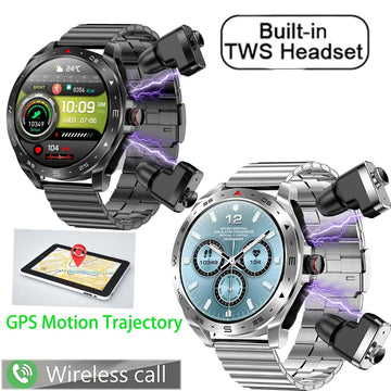 2-in-1 Smart Watch with TWS Bluetooth Earphones, GPS, Bluetooth Calling & Hi-Fi 9D Sound