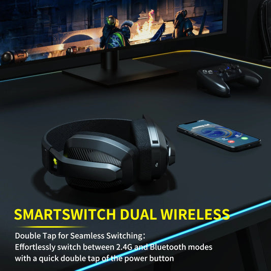 Binnune 2.4GHz Wireless Headset for Gaming – High-Fidelity Audio, Noise-Cancel Mic & Long-Lasting Comfort
